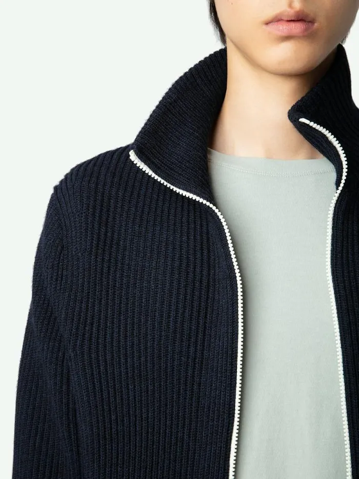 Men Zadig and Voltaire Sweaters and Cardigans Charles Cardigan Encre Men Zadig and Voltaire Sweaters and Cardigans Charles Cardigan Encre