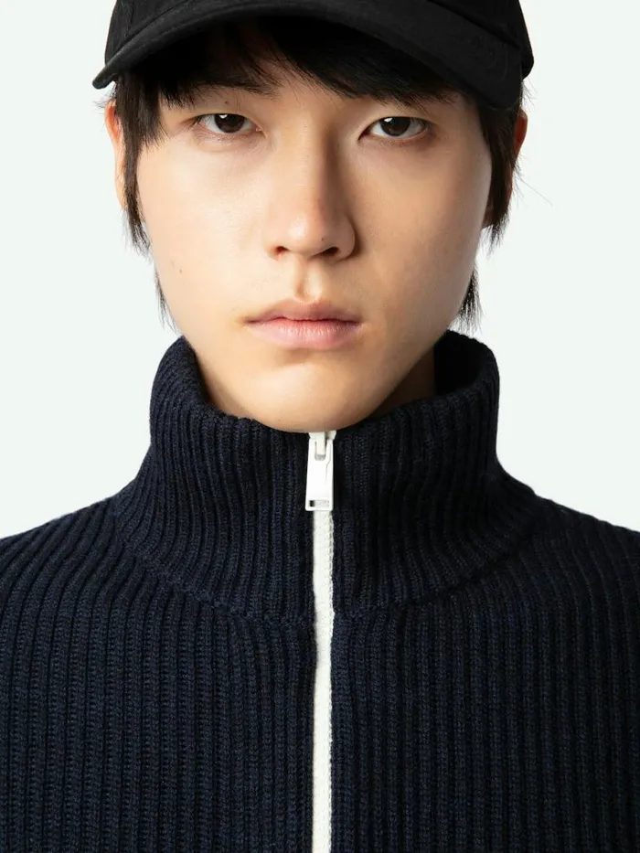Men Zadig and Voltaire Sweaters and Cardigans Charles Cardigan Encre Men Zadig and Voltaire Sweaters and Cardigans Charles Cardigan Encre