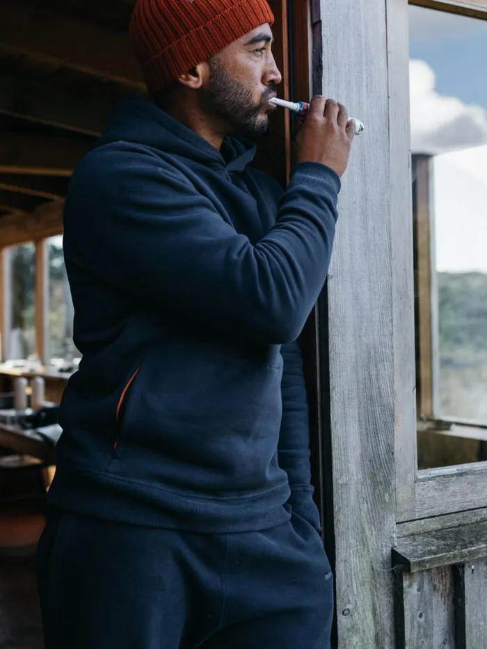 Men Zawn Hoodie Navy Finisterre Sweatshirts and Hoodies
