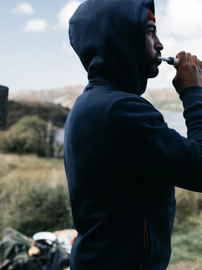 Men Zawn Hoodie Navy Finisterre Sweatshirts and Hoodies