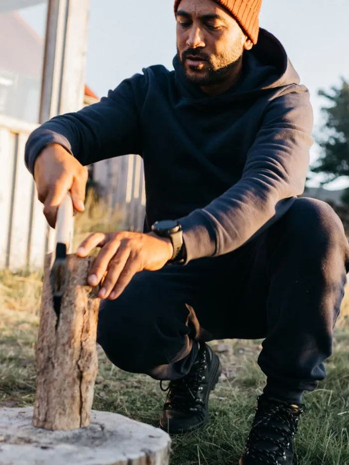 Men Zawn Hoodie Navy Finisterre Sweatshirts and Hoodies