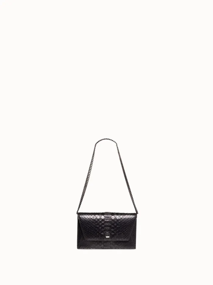 Metallic Python Leather Crossbody Envelope Clutch Black Women Akris Shoulder Bags