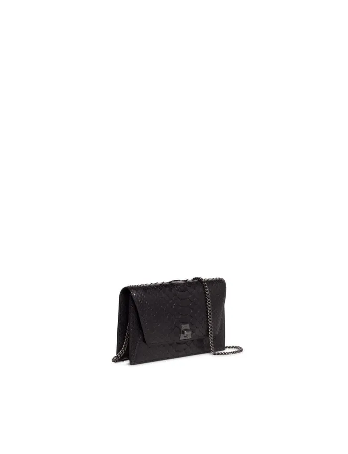 Metallic Python Leather Crossbody Envelope Clutch Black Women Akris Shoulder Bags