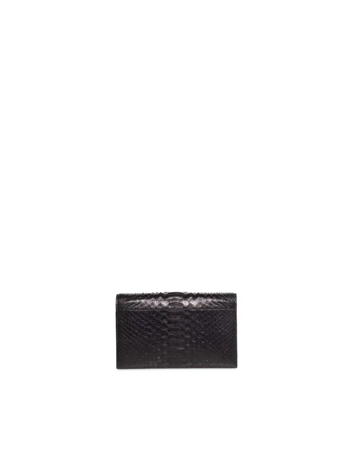 Metallic Python Leather Crossbody Envelope Clutch Black Women Akris Shoulder Bags