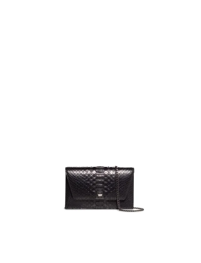 Metallic Python Leather Crossbody Envelope Clutch Black Women Akris Shoulder Bags