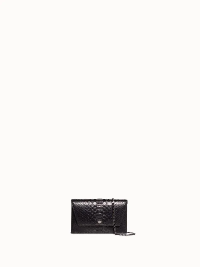 Metallic Python Leather Crossbody Envelope Clutch Black Women Akris Shoulder Bags