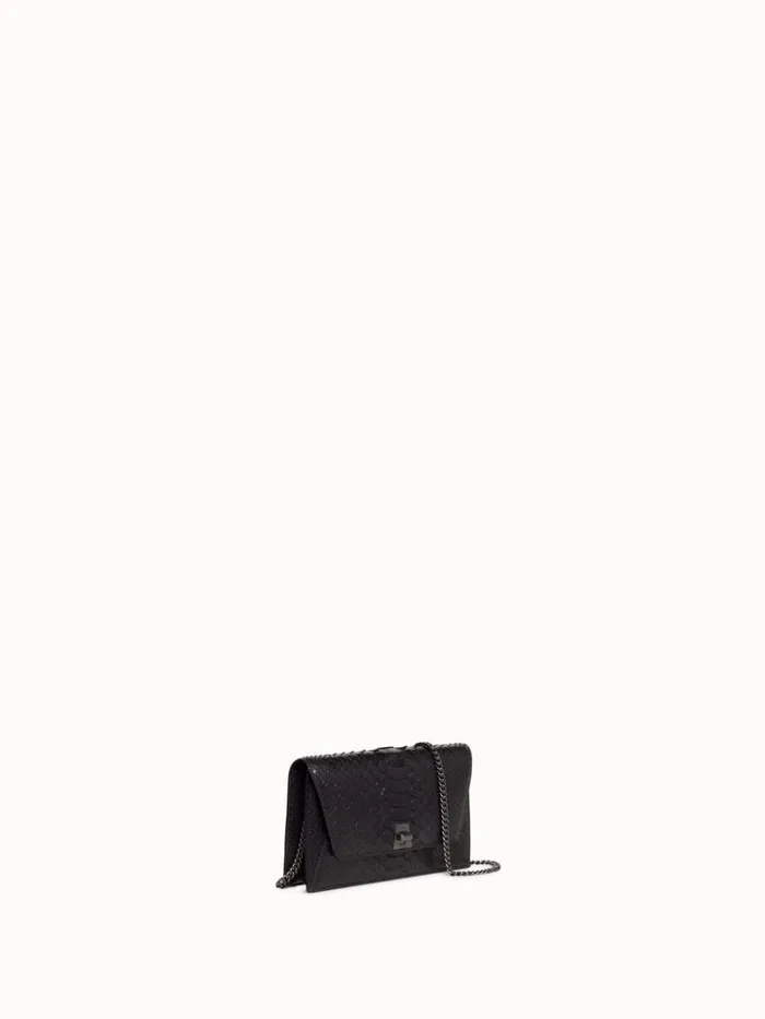 Metallic Python Leather Crossbody Envelope Clutch Black Women Akris Shoulder Bags