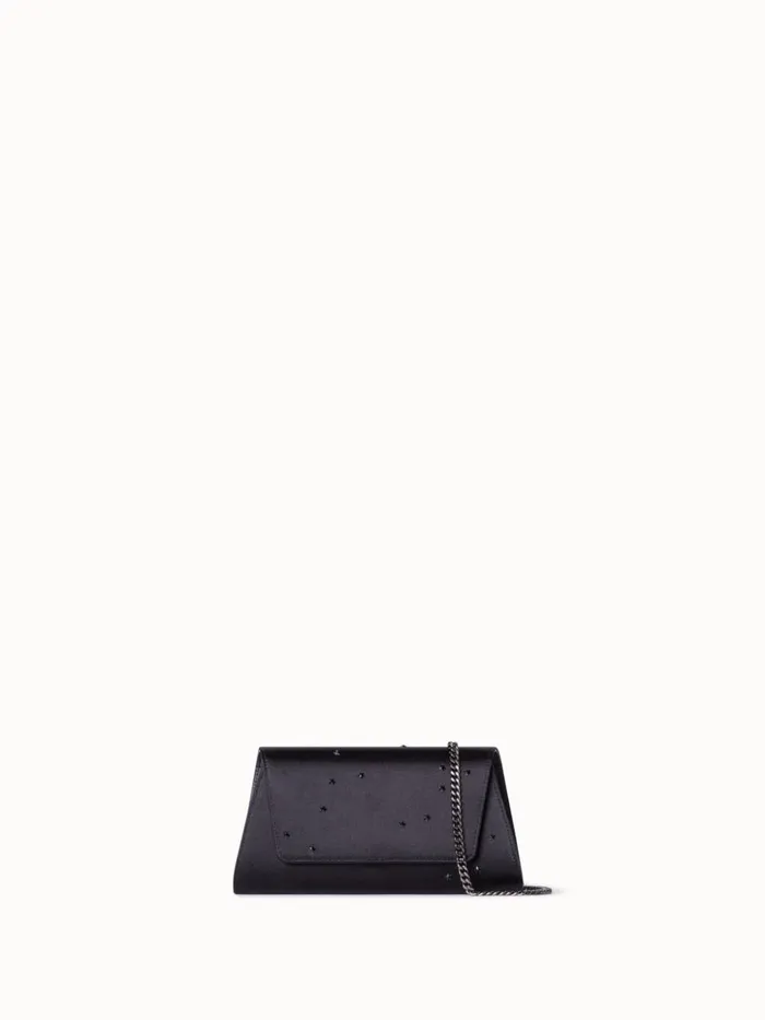 Mini Anouk Clutch In Satin And Leather With Swarovski Stars Black Women Akris Clutches