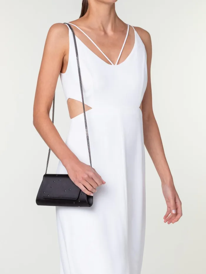 Mini Anouk Clutch In Satin And Leather With Swarovski Stars Black Women Akris Shoulder Bags