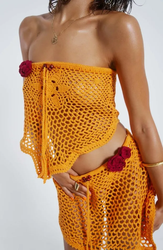 Mini Skirts Women Jaded London Honolulu Asymmetric Crochet Mini Skirt
