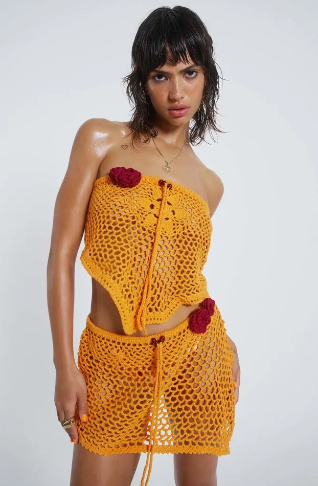 Mini Skirts Women Jaded London Honolulu Asymmetric Crochet Mini Skirt
