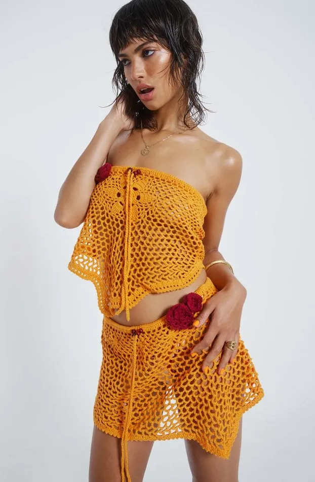 Mini Skirts Women Jaded London Honolulu Asymmetric Crochet Mini Skirt