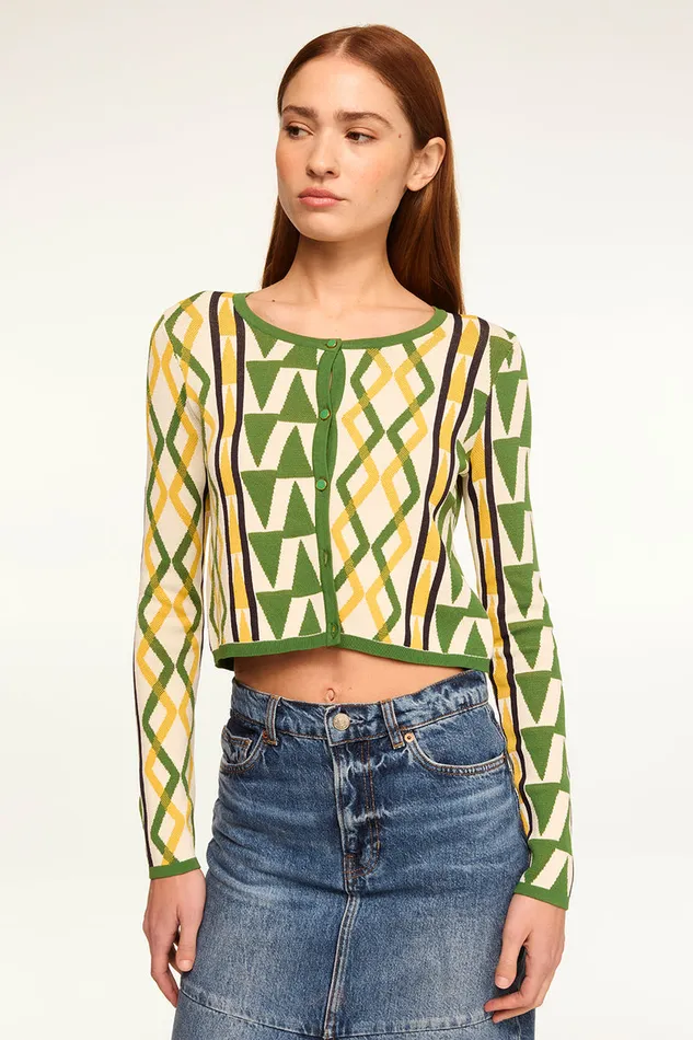 Misa Los Angeles Batista Cardigan Limoncello Geo Jacquard Women Knits