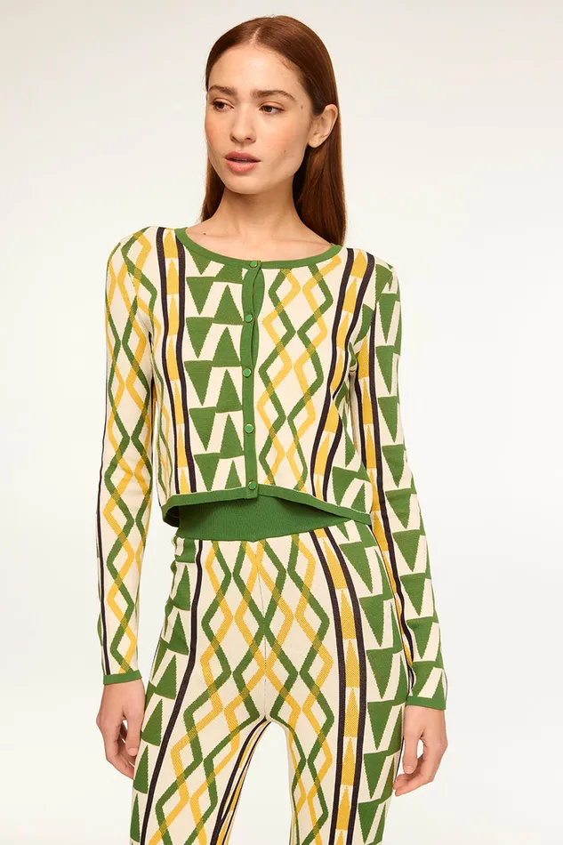 Misa Los Angeles Batista Cardigan Limoncello Geo Jacquard Women Knits