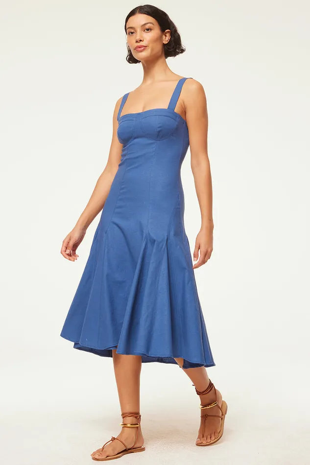 Misa Los Angeles Cherish Dress Blue Linen Women Dresses