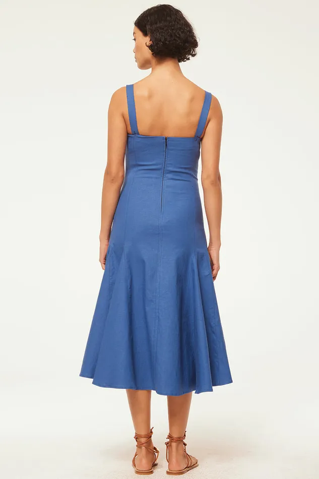 Misa Los Angeles Cherish Dress Blue Linen Women Dresses