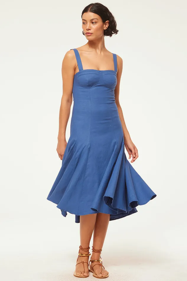 Misa Los Angeles Cherish Dress Blue Linen Women Dresses