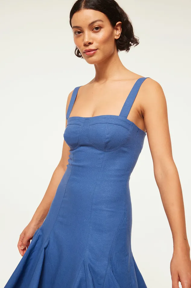 Misa Los Angeles Cherish Dress Blue Linen Women Dresses