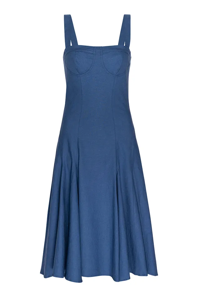 Misa Los Angeles Cherish Dress Blue Linen Women Dresses