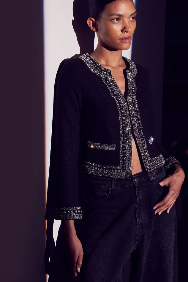 Misa Los Angeles Curtis Jacket Black Tweed Women Tops