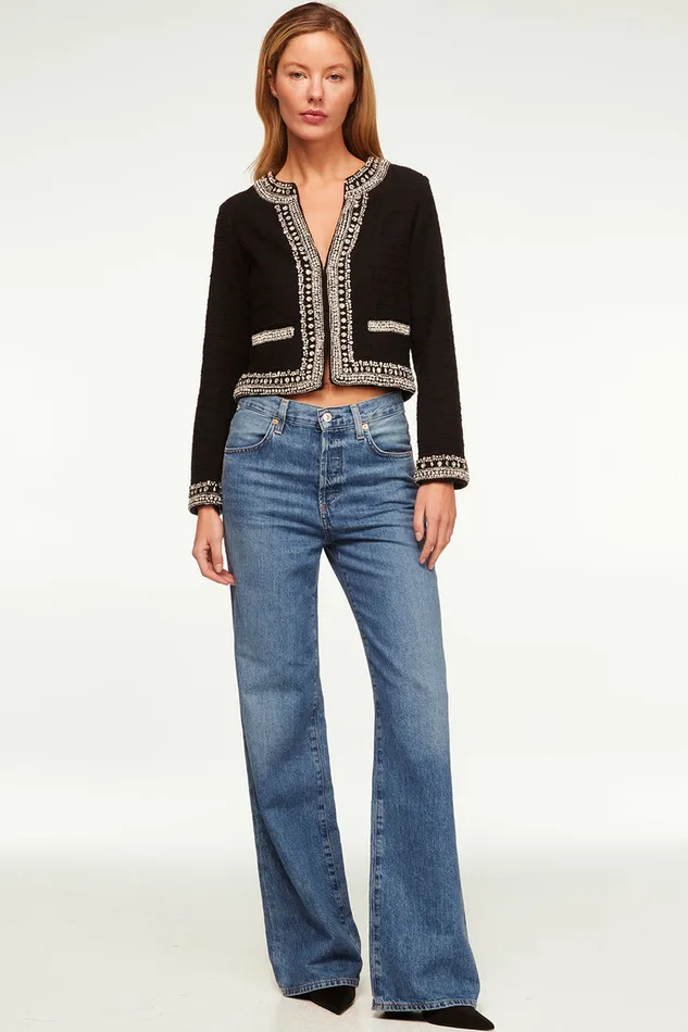 Misa Los Angeles Curtis Jacket Black Tweed Women Tops