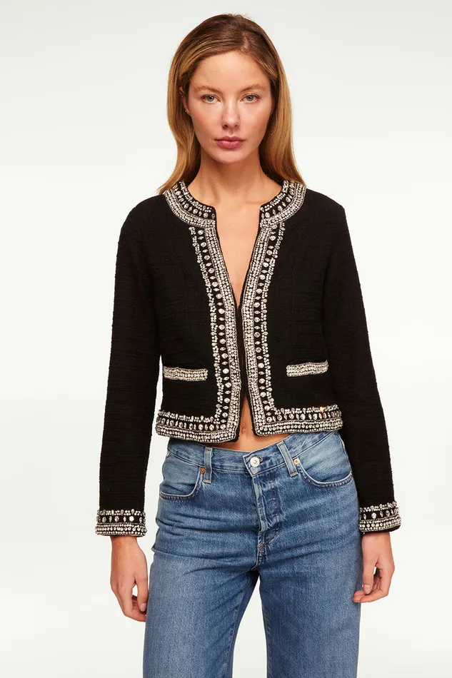 Misa Los Angeles Curtis Jacket Black Tweed Women Tops