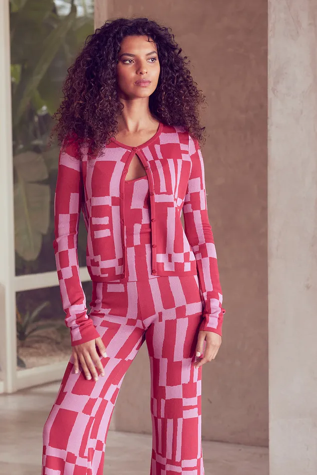 Misa Los Angeles Elvin Cardigan Pink U0026 Red Women Matching Sets