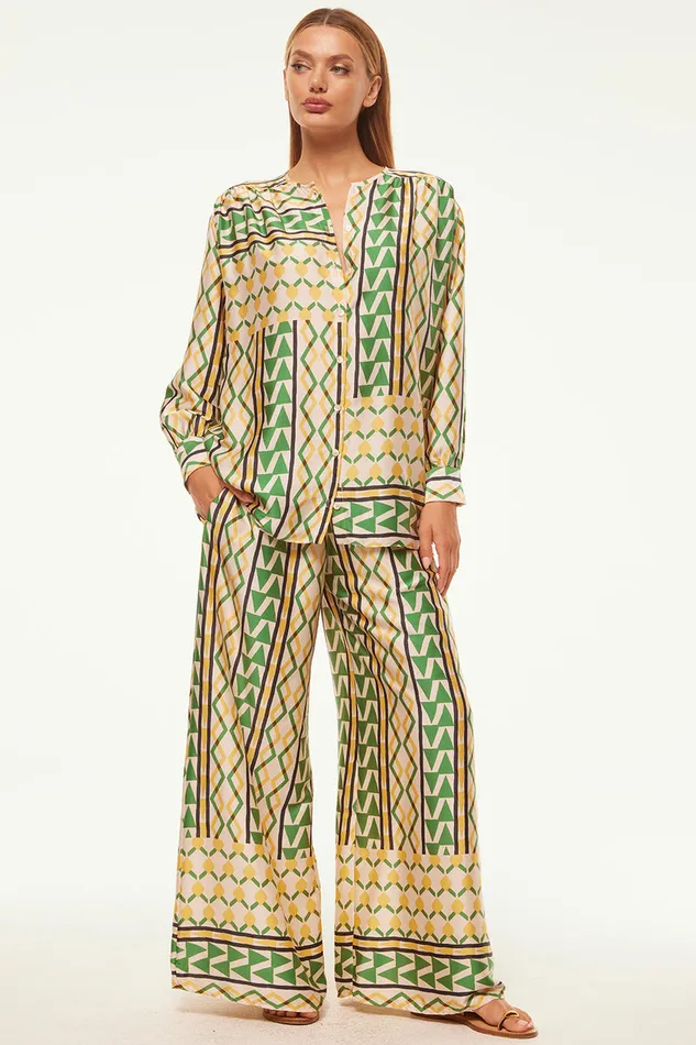 Misa Los Angeles Filomena Pant Limoncello Geo Satin Women Matching Sets