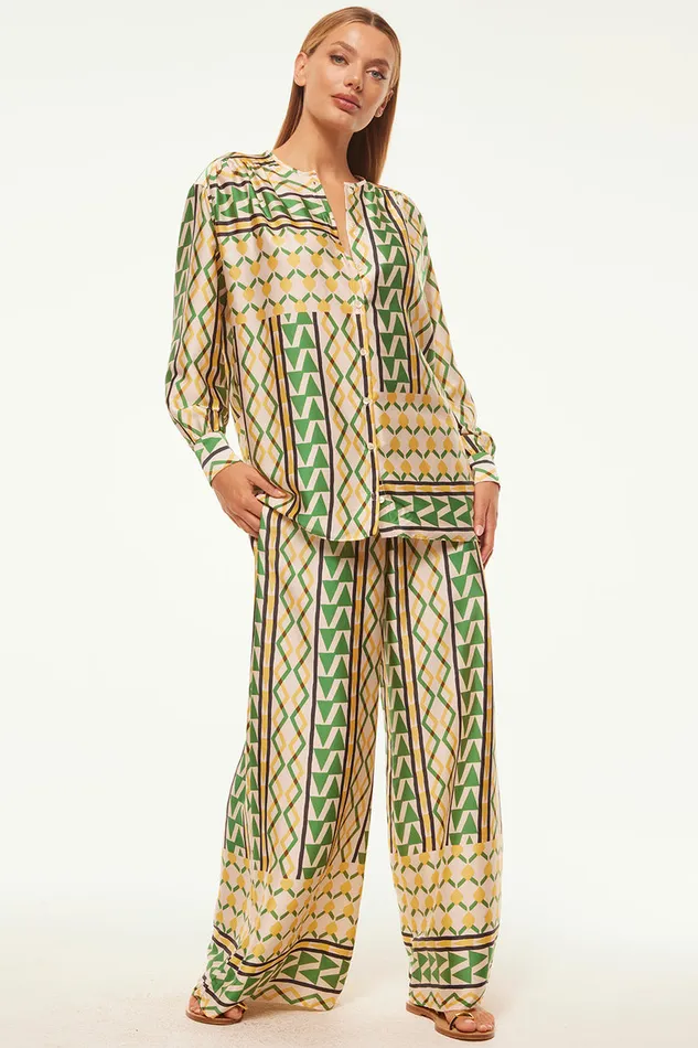 Misa Los Angeles Filomena Pant Limoncello Geo Satin Women Matching Sets