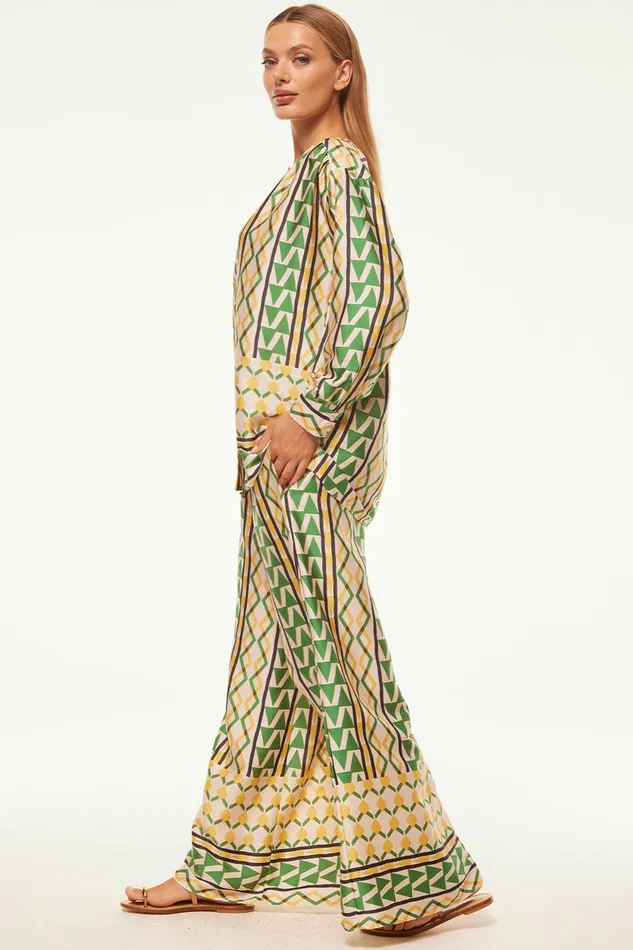 Misa Los Angeles Filomena Pant Limoncello Geo Satin Women Matching Sets