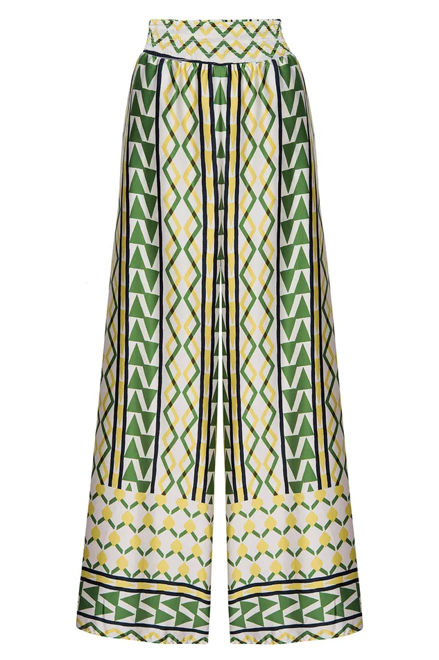 Misa Los Angeles Filomena Pant Limoncello Geo Satin Women Matching Sets