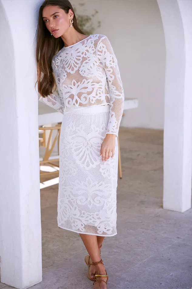 Misa Los Angeles Kord Skirt Embroidered Mesh Women Skirts and Shorts