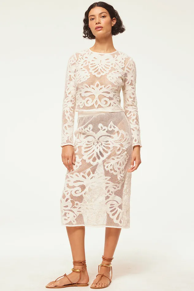 Misa Los Angeles Kord Skirt Embroidered Mesh Women Skirts and Shorts