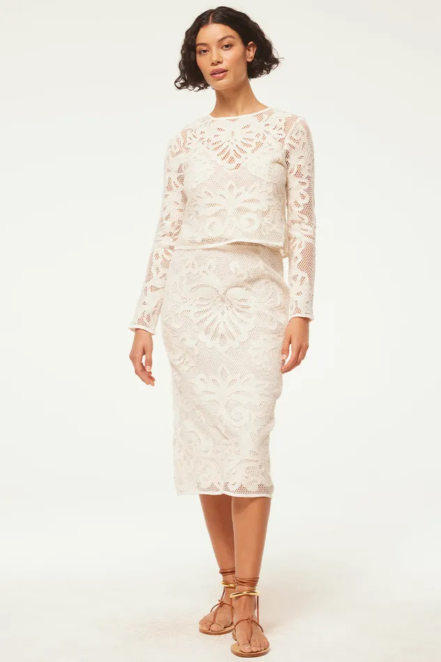 Misa Los Angeles Kord Skirt Embroidered Mesh Women Skirts and Shorts