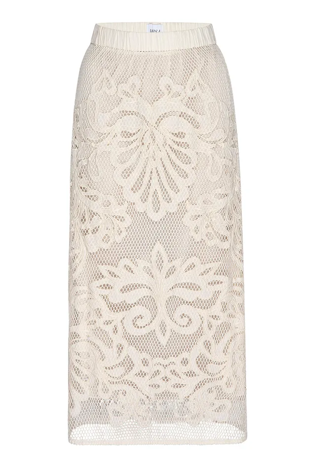 Misa Los Angeles Kord Skirt Embroidered Mesh Women Skirts and Shorts
