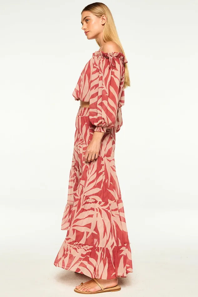 Misa Los Angeles Marie Skirt Rust Palm Frond Women Skirts and Shorts