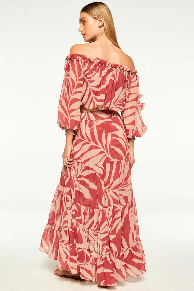 Misa Los Angeles Marie Skirt Rust Palm Frond Women Skirts and Shorts
