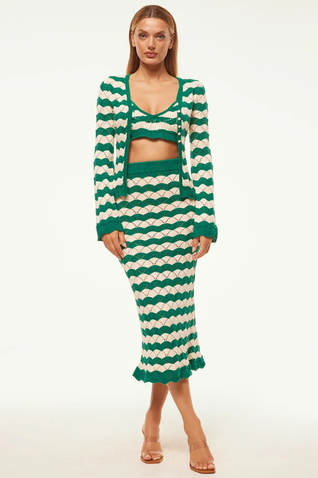 Misa Los Angeles Melina Skirt Emerald Stripe Women Knits