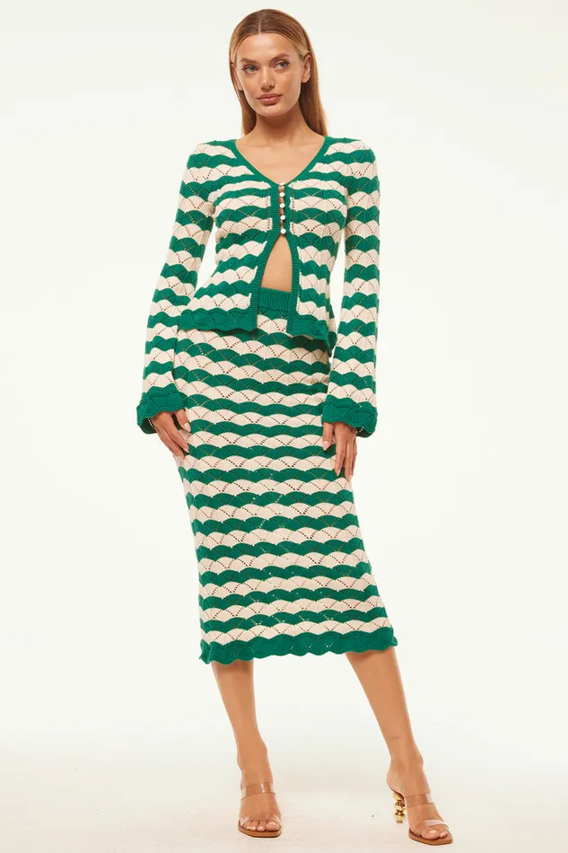 Misa Los Angeles Melina Skirt Emerald Stripe Women Knits