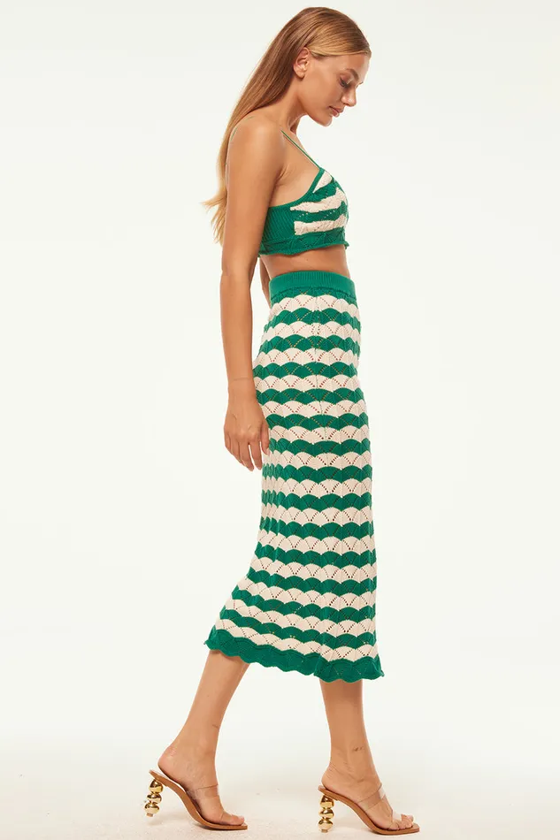 Misa Los Angeles Melina Skirt Emerald Stripe Women Knits