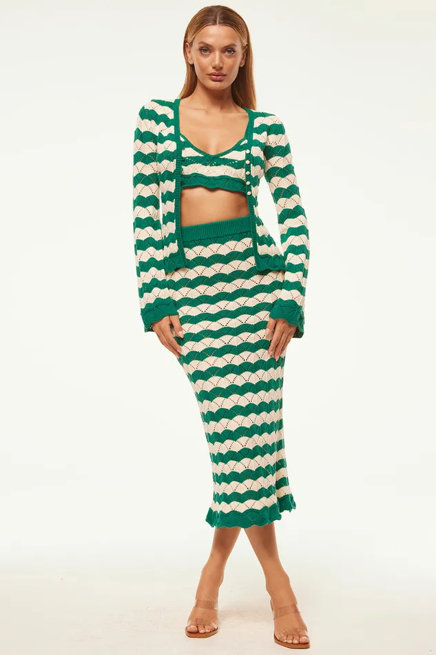 Misa Los Angeles Nelly Cardigan Emerald Stripe Women Knits