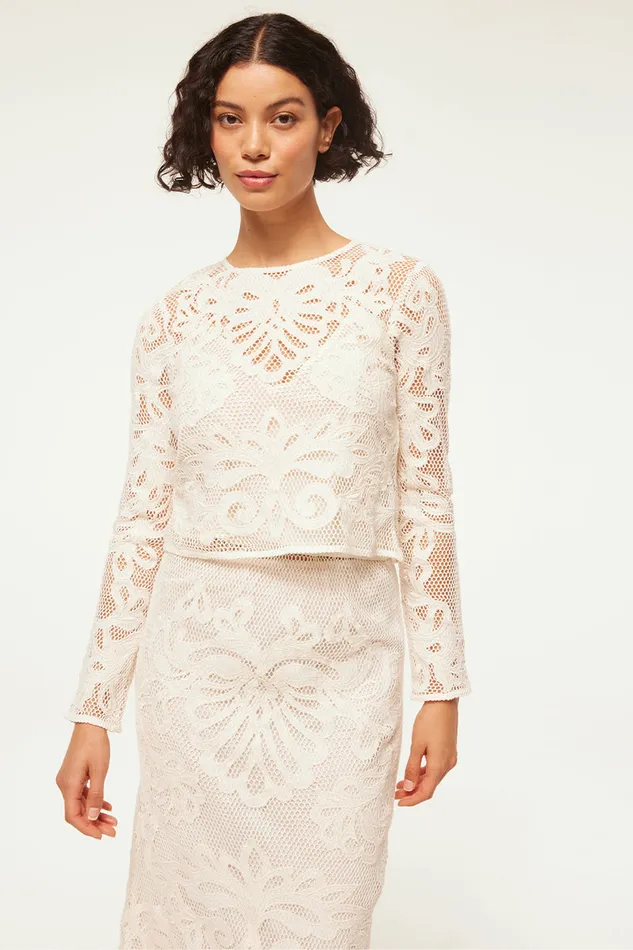 Misa Los Angeles Oscana Top Embroidered Mesh Women Tops