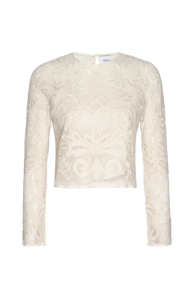 Misa Los Angeles Oscana Top Embroidered Mesh Women Tops