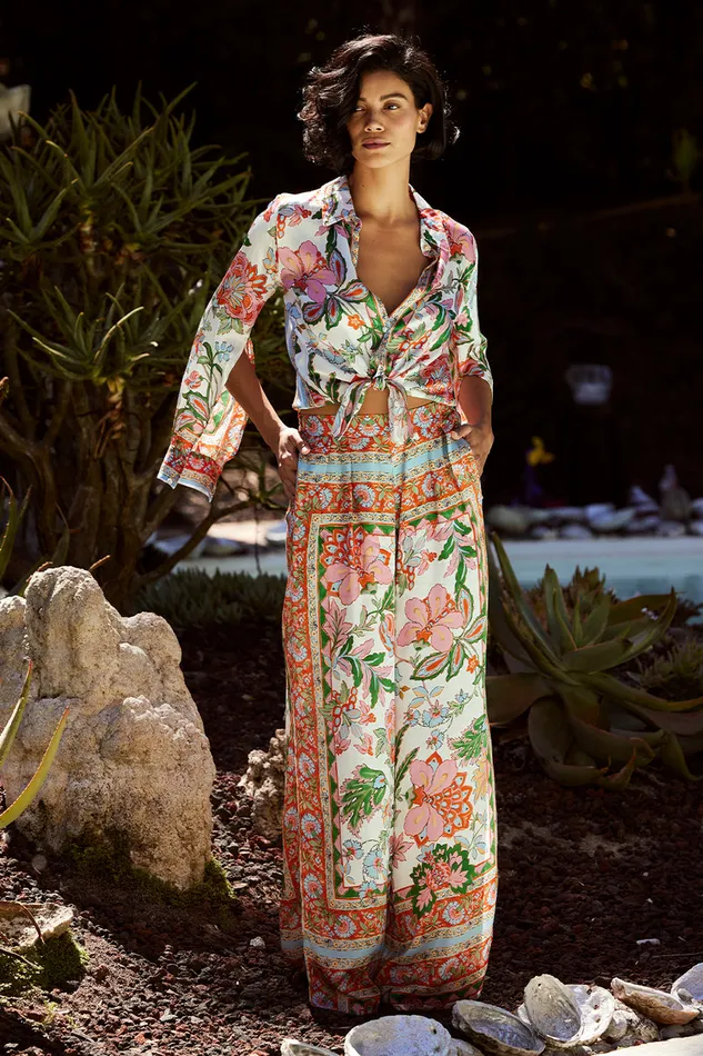 Misa Los Angeles Selena Pant Casablanca Border Mix Women Matching Sets
