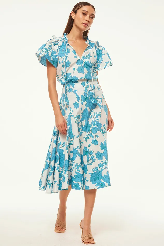 Misa Los Angeles Suparna Top Turquoise Flora Poplin Women Tops