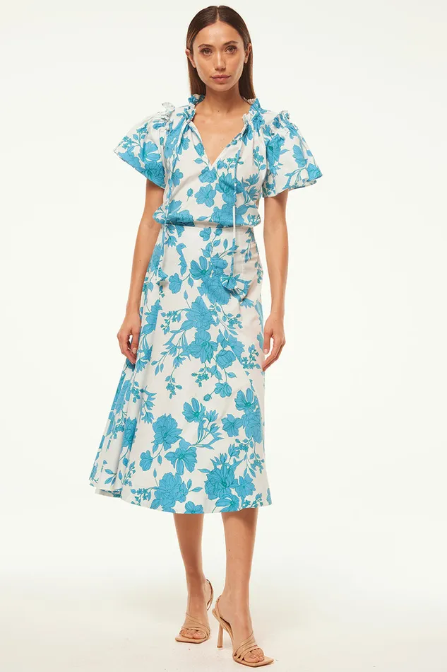 Misa Los Angeles Suparna Top Turquoise Flora Poplin Women Tops