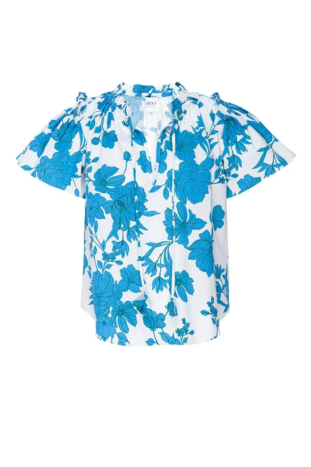 Misa Los Angeles Suparna Top Turquoise Flora Poplin Women Tops