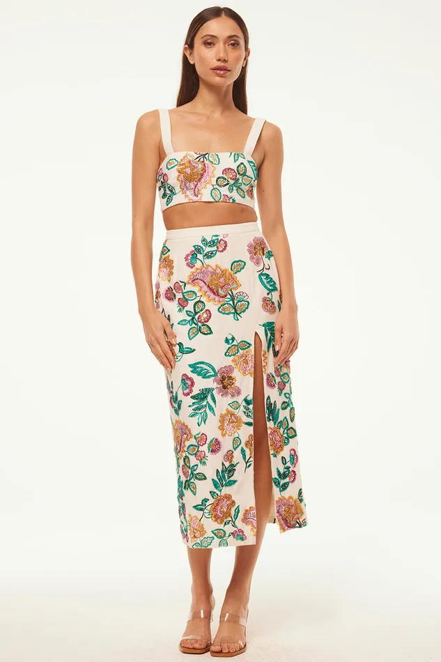 Misa Los Angeles Thema Skirt Malika Paisley Floral Embroidery Women Skirts and Shorts
