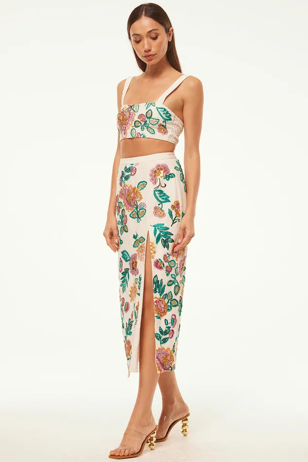 Misa Los Angeles Thema Skirt Malika Paisley Floral Embroidery Women Skirts and Shorts