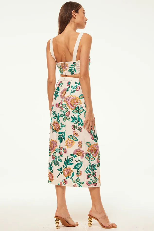 Misa Los Angeles Thema Skirt Malika Paisley Floral Embroidery Women Skirts and Shorts